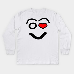 Funny love face - heart - red and black. Kids Long Sleeve T-Shirt